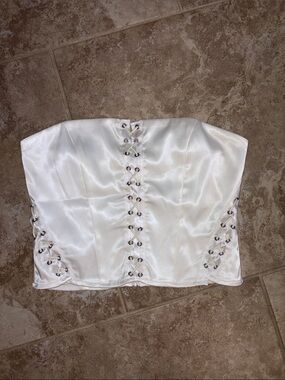 Meduse White Satin Lace-Up Corset Style Bodysuit